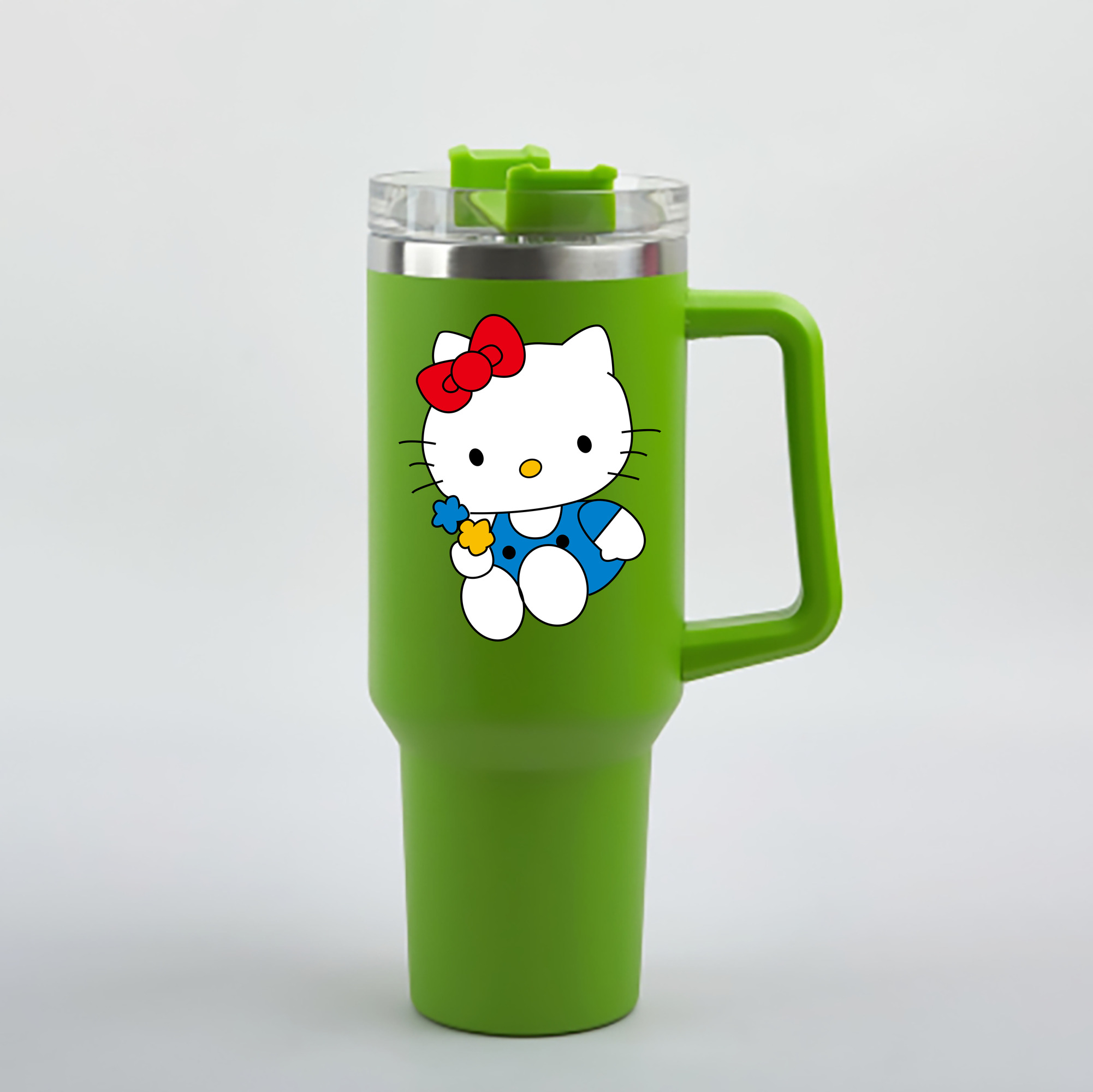 （画像用） Hello Kitty ハローキティ 1200mL車用タンブラー - クリスタルステッカー（プラスチックストロー付き）
